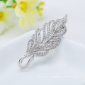 Fashion Beautiful Leaf Shape CZ Crystal Brass Brooch